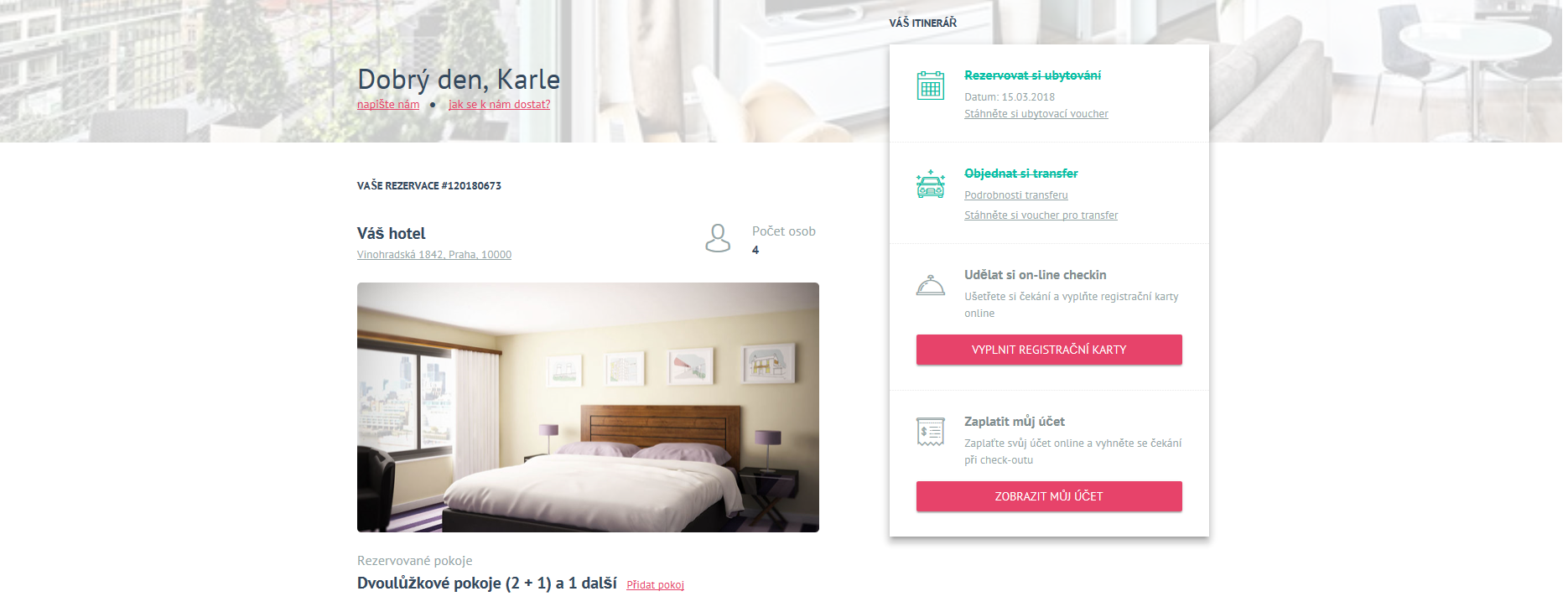 Představujeme nový klientský portál! Platba účtu nebo zálohy online nebo třeba itinerář hosta? Proč ne.
